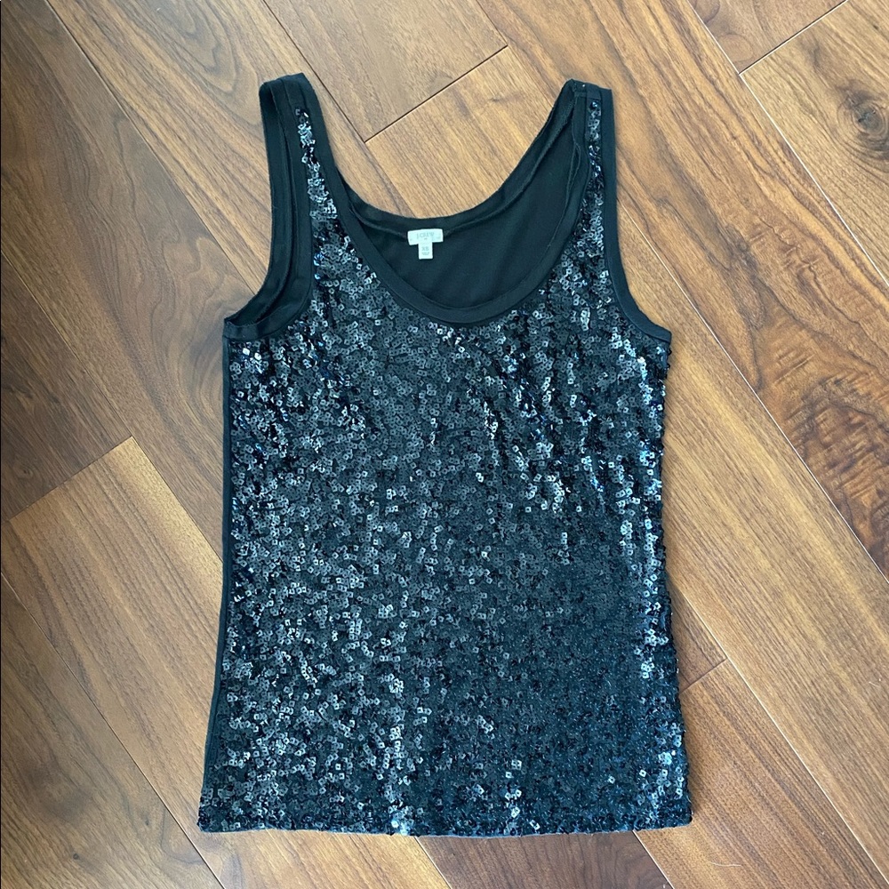 [J Crew] NWOT Black Sequined Tank Top